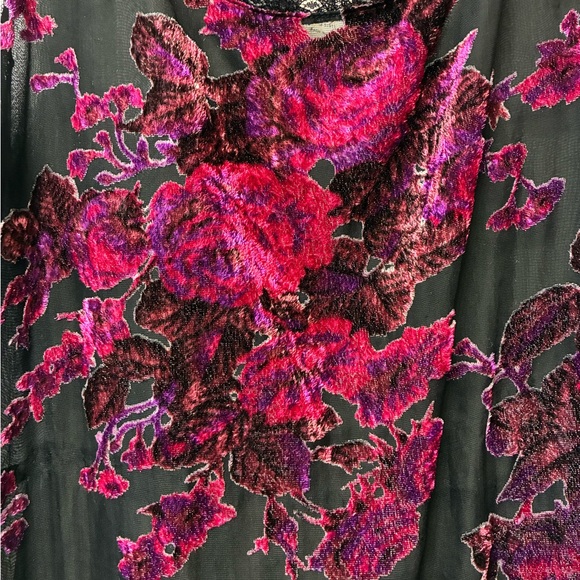 Burnt Velvet Floral Tank Sheer Black Magenta Camisole Y2K Whimsigoth Top L - Picture 3 of 8